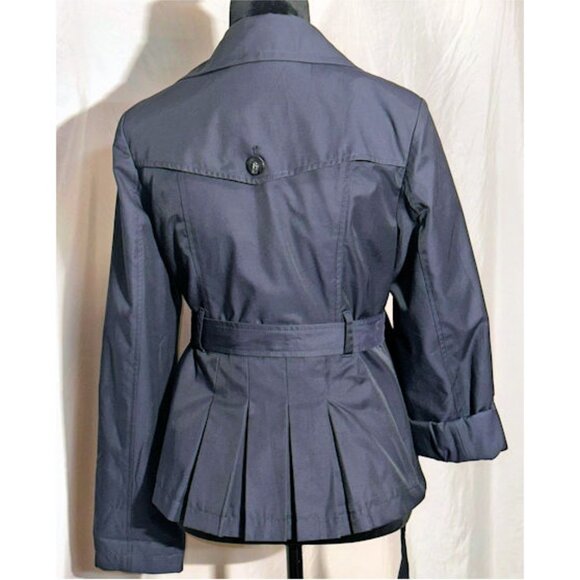 Chelsea & Theodore Navy Blue Cropped Trench Coat, Size 4 - Picture 2 of 5